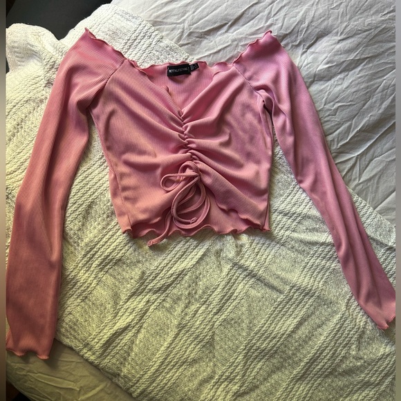 Pink Off-Shoulder Ruched Top - Picture 2 of 3